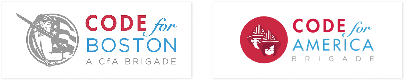 Original logos for Code for Boston and the Code for America Brigade badge