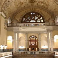 A marble archway in a courthouse